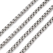 304 Stainless Steel Box Chains, Unwelded, Stainless Steel Color, 3.5x3.5mm(CHS-K001-37A)