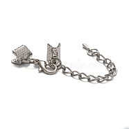 Iron Chain Extender, with Ribbon Ends, Alloy Lobster Claw Clasps and Teardrop Charms, Platinum, 33mm long, Lobster Claw Clasps: 12x7x3mm, Clip: 8x7.5mm, Chain Extender: 8x8x6mm.(IFIN-P006-01)