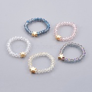 Electroplate Glass Beads Stretch Finger Rings, with Brass Finding, Star, 18~22mm(RJEW-JR00238-M)