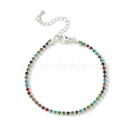 Rhinestone Tennis Bracelet, Brass Chain Bracelets with 304 Stainless Steel Clasps, Colorful, 7-1/4 inch(18.3cm)(BJEW-JB09625-01)