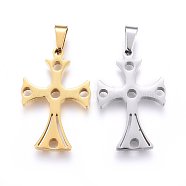 304 Stainless Steel Pendants, Cut-Out, with Hollow, Cross, Mixed Color, 31x20x2.2mm, Hole: 8x4mm(STAS-H469-46)