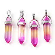 Faceted Bullet Glass Pointed Pendants, with Platinum Plated Alloy Findings, Orchid, Platinum, 41x13.5mm, Hole: 3.5mm(GLAA-CJC0001-16C)