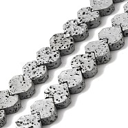 Electroplated Natural Lava Rock Beads Strands, Heart, Platinum Plated, 8x8.5x3mm, Hole: 1mm, about 60pcs/strand, 16.54''(42cm)(G-Q1009-G01-01C)