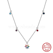 925 Sterling Silver Micro Pave Cubic Zirconia Pendant Necklaces, Flower, Real Platinum Plated, 16.10 inch(40.9cm)(NJEW-K272-02P)