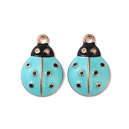 Alloy Enamel Pendants, Cadmium Free & Lead Free, Golden, Ladybug Charm, Dark Turquoise, 21.5x14x5mm, Hole: 2mm(ENAM-R149-14E-G)