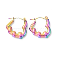 Ion Plating(IP) Rainbow Color 304 Stainless Steel Heart Hoop Earrings for Women, 20x18.5x3.5mm, Pin: 0.8mm(EJEW-G293-20M)