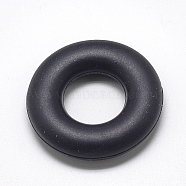Food Grade Eco-Friendly Silicone Beads, Chewing Beads For Teethers, DIY Nursing Necklaces Making, Donut, Black, 42x9mm, Hole: 20mm(SIL-Q006-10)