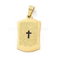 Vacuum Plating 304 Stainless Steel Enamel Pendants, Rectangle with Cross & Word, Golden, 33.5x20.5x1.5mm, Hole: 4.5x9mm(STAS-G261-08G)