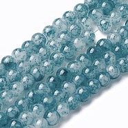 Spray Painted Glass Beads Strands, Round, Dark Cyan, 4~4.5mm, Hole: 0.7mm, about 217pcs/strand, 31.4 inch(80cm)(GLAA-A038-A-70)