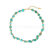Nuggets Synthetic Turquoise Beaded Necklace for Women, with Stainless Steel Findings, Real 18K Gold Plated, 15.75 inch(40cm)(GU1557)