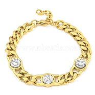 304 Stainless Steel & Natural Howlite Polygon Link Bracelets for Women, Golden, 7-1/2 inch(19cm)(BJEW-G717-16G-01)