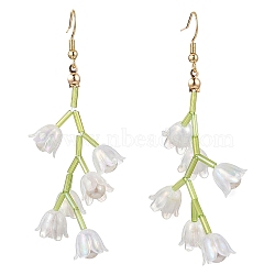 Shell Pearl Beads & Imitation Jelly Acrylic Dangle Earrings, with Brass Earring Hooks, Flower, Golden, 78~81mm(EJEW-TA00571)