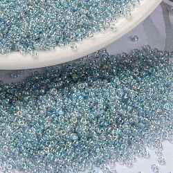 MIYUKI Round Rocailles Beads, Japanese Seed Beads, 15/0, (RR2443) Transparent Light Marine Blue Gold Luster, 1.5mm, Hole: 0.7mm, about 27777pcs/50g(SEED-X0056-RR2443)
