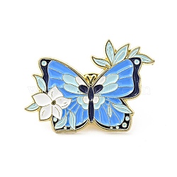 Flower Butterfly Enamel Pin, Gold Plated Alloy Badge for Backpack Clothes, Deep Sky Blue, 21x30x1.5mm(JEWB-J005-07J-G)