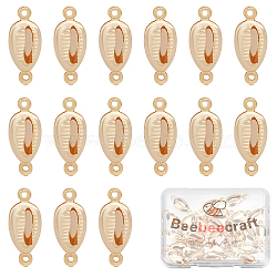 30Pcs Brass Connector Charms, Cowrie Shell Shape, Real 18K Gold Plated, 18x7.5x3.5mm, Hole: 1mm(KK-BBC0002-31)