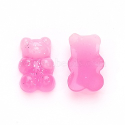 Gradient Color Opaque Resin Cabochons, with Glitter Powder Bear, Hot Pink, 17.5x11x6.5mm(CRES-R196-02C)