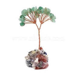 Natural Mixed Gemstone Chips Tree of Life Decorations, Copper Wire Feng Shui Energy Stone Gift for Home Office Desktop Decoration, 60mm(PW-WG54F93-06)