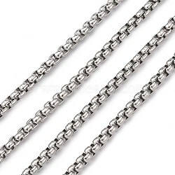 Tarnish Resistant 304 Stainless Steel Box Chains, Unwelded, Stainless Steel Color, 3.5x3.5mm(CHS-K001-37A)