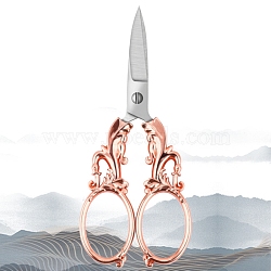 Stainless Steel Scissors, Embroidery Scissors, Sewing Scissors, with Zinc Alloy Handle, Rose Gold, 135x57mm(PW-WG35645-04)