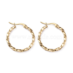 201 Stainless Steel Hoop Earrings, with 304 Stainless Steel Pins, Twisted Ring Shape, Golden, 25x2.5mm, Pin: 1x0.7mm(EJEW-I245-07B)