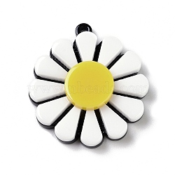 Acrylic Pendants, Sunflower Charm, Yellow, 29x26x5.5mm, Hole: 1.6mm(MACR-F072-15B)