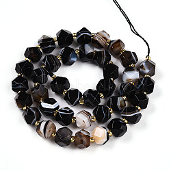 Natural Black Agate(Dyed & Heated) Beads Strands, with Seed Beads, Star Cut Round Beads, Faceted, 7.5~8x9~10x9~10mm, Hole: 1.2mm, about 37~38pcs/strand, 14.69''(37.3cm), Seed Beads: 2.5~3x2mm(G-T140-09C)