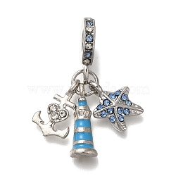 Rack Plating Alloy Rhinestone European Dangle Charms, Anchor & Starfish Large Hole Charms, Enamel Style, Platinum, 32mm, Hole: 5mm(PALLOY-P307-22P)