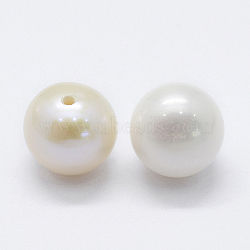 Natural Cultured Freshwater Pearl Beads, Grade 3A, Half Drilled, Round, Floral White, 8mm, Hole: 0.8mm(PEAR-P056-020)