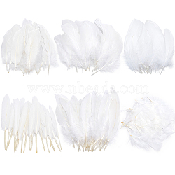 Gorgecraft 240Pcs 6 Style Goose Feather Costume Accessories, Dyed, White, 100~220x13~55x1.5~3mm, 40pcs/style(FIND-GF0002-70)