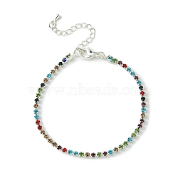 Rhinestone Tennis Bracelet, Brass Chain Bracelets with 304 Stainless Steel Clasps, Colorful, 7-1/4 inch(18.3cm)(BJEW-JB09625-01)