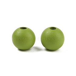 Wood European Beads, Matte Style, Round, Yellow Green, 15mm, Hole: 4.7mm(WOOD-M014-01I)