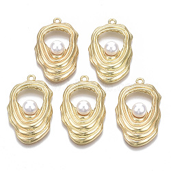 Alloy Pendants, with ABS Plastic Imitation Pearl, Heteromorphism, White, Light Gold, 36x21x8mm, Hole: 1.8mm(X-PALLOY-N155-06)