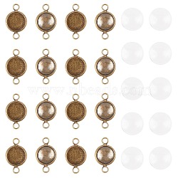 ARRICRAFT DIY Link Making Kits,include Flat Round Brass Cabochon Connector Settings, Plain Edge Bezel Cups and Dome Transparent Glass Cabochons, Antique Bronze, Setting: 20x12x2mm, Tray: 10mm, Hole: 2.5mm, 30pcs/box(DIY-AR0001-18)
