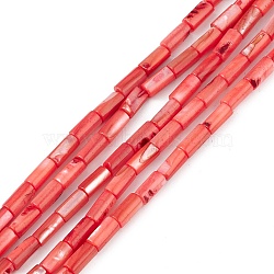 Natural Freshwater Shell Dyed Beads Strands, Column, Orange Red, 8x4mm, Hole: 0.8mm, about 46pcs/strand, 14.96''(38cm)(SHEL-M018-11-07)