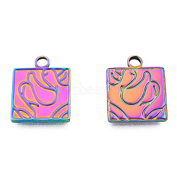 Ion Plating(IP) 201 Stainless Steel Pendants, Square, Rainbow Color, 19x15x1.5mm, Hole: 2.5mm(STAS-N098-256M)