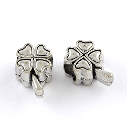 Tibetan Style Zinc Alloy Clover European Beads, Lead Free & Cadmium Free, Antique Silver, 13.4x9x7.2mm, Hole: 4.8mm, about 238pcs/500g(MPDL-R038-003AS-RS)