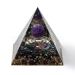 Orgonite Pyramid Resin Energy Generators, Reiki Natural Amethyst Chips Inside for Home Office Desk Decoration, 60x60x59mm(AJEW-D056-01F)