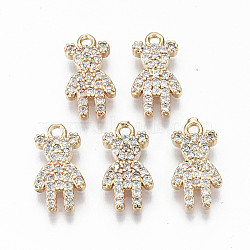 Brass Micro Pave Cubic Zirconia Charms, Light Gold, Long-Lasting Plated, Cadmium Free & Lead Free, Bear, Clear, 13.5x7x1.5mm, Hole: 1.2mm(X-KK-S359-025-RS)