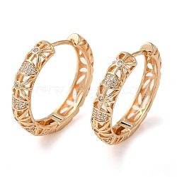 Brass Micro Pave Cubic Zirconia Hoop Earrings, Hollow Flower, Light Gold, 26.5x27.5x5mm(EJEW-M238-79KCG)