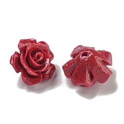 Synthetic Coral Dyed Carved Beads, Flower, Half Hole, Dark Red, 12x8mm, Hole: 1mm(SHEL-I001-05A-03)