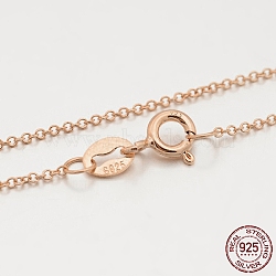 925 Sterling Silver Rolo Chain Necklaces, with Spring Ring Clasps, Thin Chain, Rose Gold, 18 inch, 1mm(STER-M086-21B)
