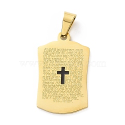 PVD Vacuum Plating 304 Stainless Steel Enamel Pendants, Rectangle with Cross & Word, Golden, 33.5x20.5x1.5mm, Hole: 4.5x9mm(STAS-G261-08G)