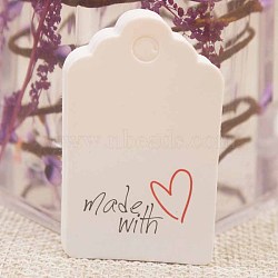 Paper Gift Tags, Hange Tags, For Arts and Crafts, For Wedding, Valentine's Day, Rectangle with Word Made with Love, White, 50x30x0.4mm, Hole: 5mm(CDIS-P001-H05-B)