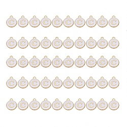 Golden Plated Alloy Charms, with Enamel, Enamelled Sequins, Flat Round, White, Letter.C, 14x12x2mm, Hole: 1.5mm, 50pcs/Box(ENAM-SZ0001-25A-C)