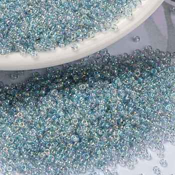MIYUKI Round Rocailles Beads, Japanese Seed Beads, 15/0, (RR2443) Transparent Light Marine Blue Gold Luster, 1.5mm, Hole: 0.7mm, about 27777pcs/50g