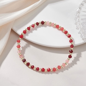 Dyed Natural Malaysia Jade & Synthetic Hematite Beaded Stretch Bracelets for Women, Rondelle & Round, Dark Red, Inner Diameter: 2.13 inch(5.4cm)