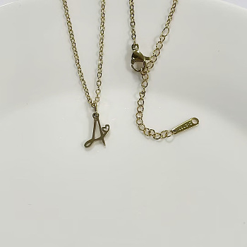 304 Stainless Steel Letter Pendant Necklaces, Golden, Lead Free & Nickel Free & Cadmium Free, Letter A, 20.08~20.28 inch(51~51.5cm), charm: 11.5x6.5mm