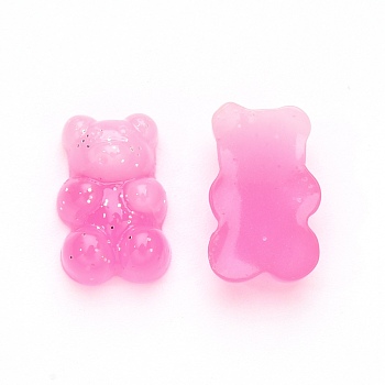 Gradient Color Opaque Resin Cabochons, with Glitter Powder Bear, Hot Pink, 17.5x11x6.5mm