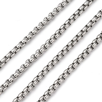 304 Stainless Steel Box Chains, Unwelded, Stainless Steel Color, 3.5x3.5mm