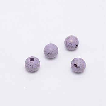 Printed Natural Wood Beads, Round with Angel Pattern, Lilac, 15~16mm, Hole: 3.6·4.2mm